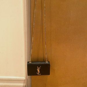 Kate Small YSL Monogram Grain de Poudre Crossbody Bag on Chain